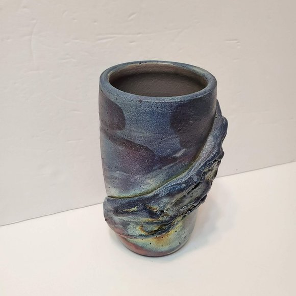 Iridescent Metallic Raku Pottery Vase, Signed - Picture 5 of 11